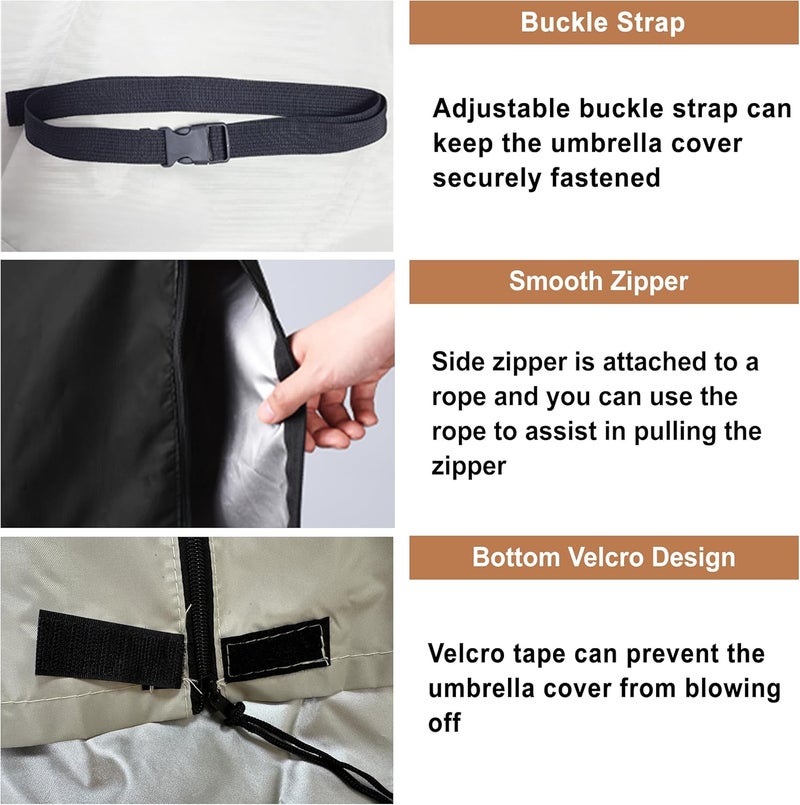 POYEE Umbrella Cover, 420D Waterproof Outdoor Patio Umbrella Cover for 9ft to 14ft Market Umbrella or 15ft Double-sided Umbrella, Beige - Image 4